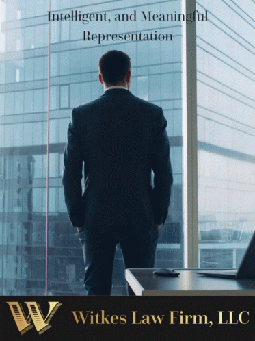 Man In Suit Looking Out Window With Representation Text GIF