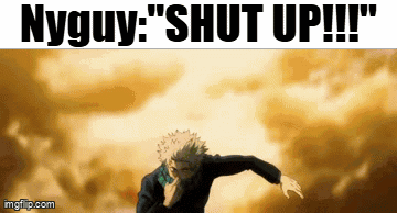 A Man In A Suit Is Running In Front Of A Cloudy Sky With The Words Nyguy 'Shut Up !!! GIF