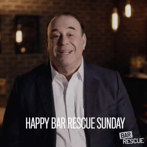 Smiling Man With Happy Bar Rescue Sunday Text GIF