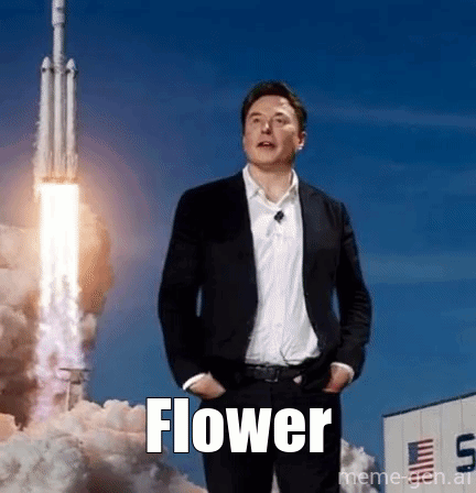 A Man In A Suit Is Standing In Front Of A Rocket With The Word Flower Written In Front Of Him . GIF