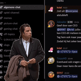 A Man In A Suit Is Standing In Front Of A Screen That Says ' Afbeeldinge-Chat ' On It GIF
