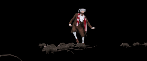 A Man In A Suit Is Surrounded By A Flock Of Rats GIF