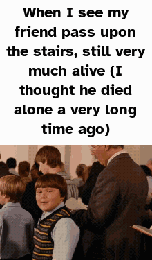 A Man In A Suit Is Talking To A Boy In A Crowd GIF