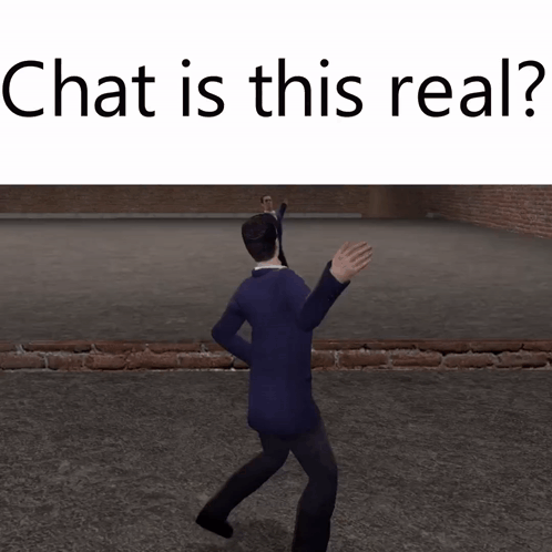 A Man In A Suit Is Walking In Front Of A Brick Wall With The Words Chat Is This Real GIF