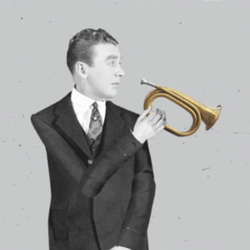 A Man In A Suit Playing A Trumpet With A Cigarette In His Mouth GIF