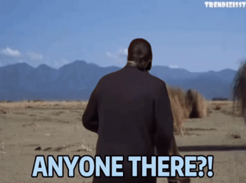 A Man In A Suit Says Anyone There In The Desert GIF