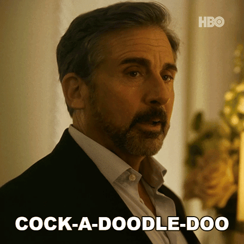 A Man In A Suit Says Cock-A-Doodle-Doo GIF