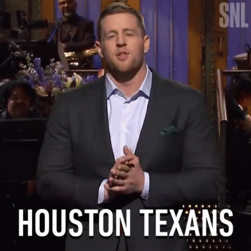 A Man In A Suit Says Houston Texans In Front Of A Band GIF