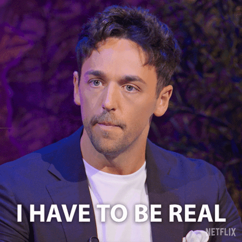 A Man In A Suit Says I Have To Be Real On A Purple Background GIF