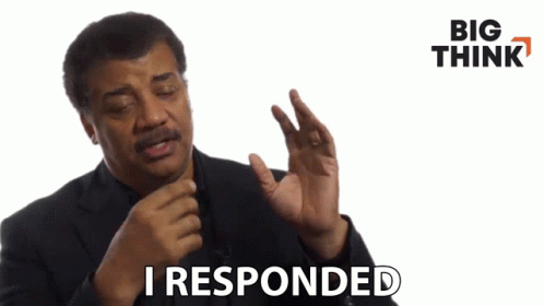 Man In Suit Saying I Responded In Front Of Think Logo GIF