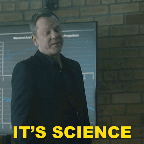 A Man In A Suit Says It 'S Science In Yellow Letters GIF