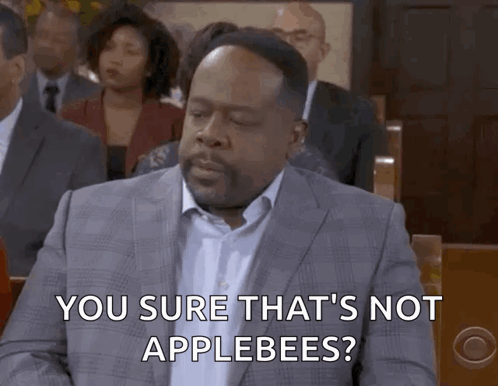 A Man In A Suit Says " You Sure That 'S Not Applebees ? " GIF