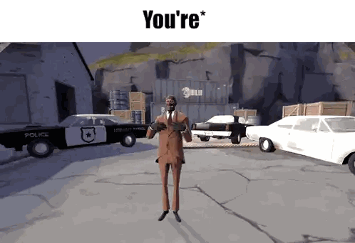 a man in a suit stands in front of a police car and says you 're *