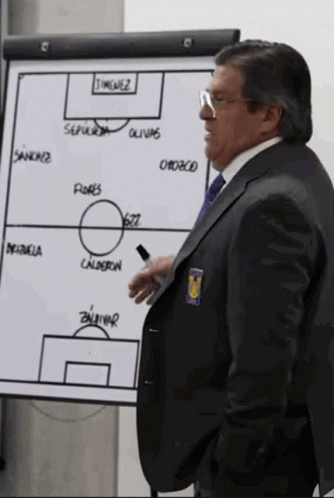 a man in a suit stands in front of a white board that says ' timenez ' on it