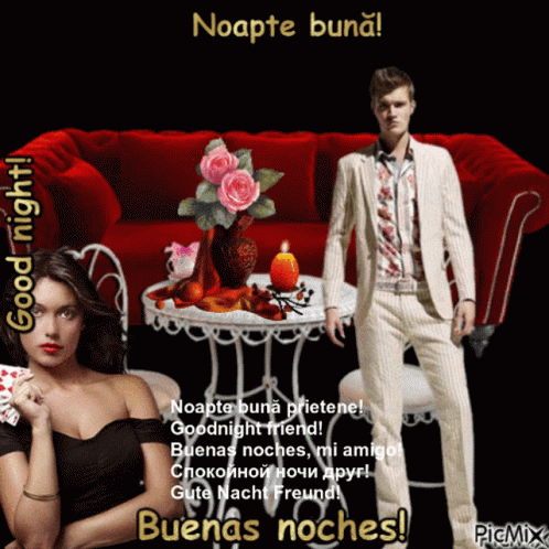 A Man In A Suit Stands Next To A Woman In A Black Dress And Says Goodnight GIF