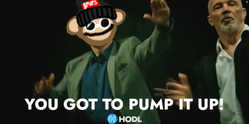 A Man In A Suit With A Monkey On His Head And The Words You Got To Pump It Up On The Bottom GIF