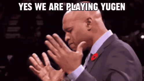 A Man In A Suit With A Poppy On His Lapel Prays With The Words Yes We Are Playing Yugen Above Him GIF