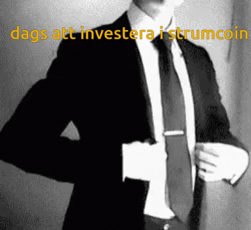 A Man In A Suit With The Words Dags Att Investera I Strumcoin GIF