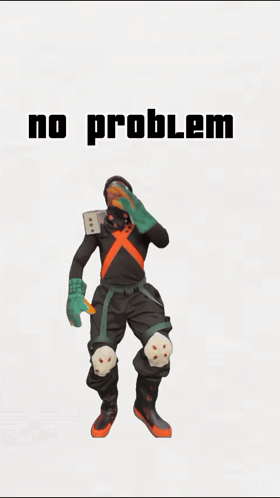 A Man In A Superhero Costume Is Dancing With The Words " No Problem " Written Above Him GIF