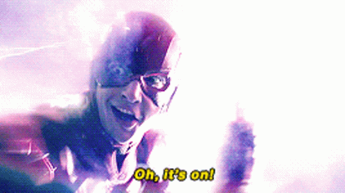 A Man In A Superhero Costume Says " Oh It 'S On " GIF