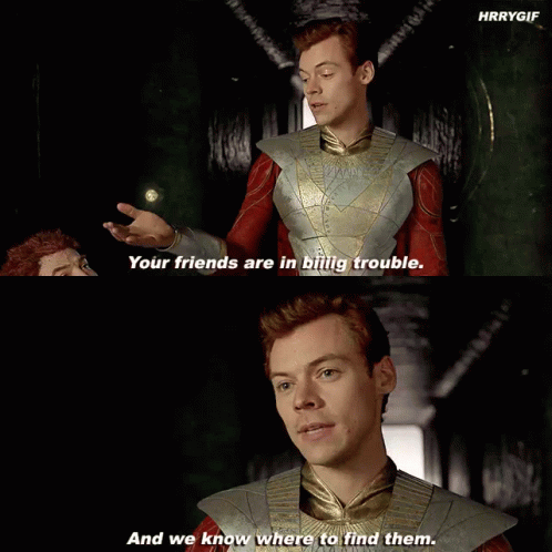 A Man In A Superhero Costume Says " Your Friends Are In Blig Trouble " GIF