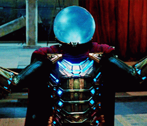 A Man In A Superhero Costume With A Blue Helmet On His Head GIF
