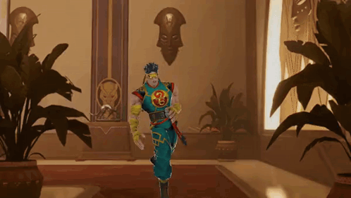 A Man In A Superhero Costume With The Letter G On His Chest Is Walking Down A Hallway GIF