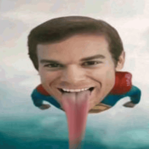A Man In A Superman Costume Is Sticking Out His Tongue GIF