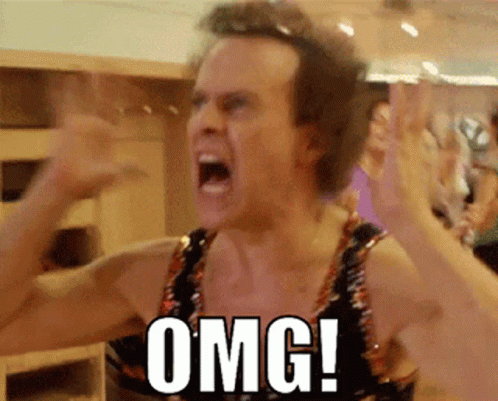 A Man In A Tank Top Is Screaming With The Word Omg On His Chest GIF