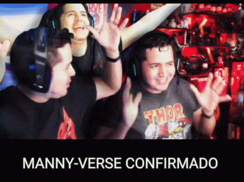 A Man In A Thor Shirt Is Waving His Hands GIF