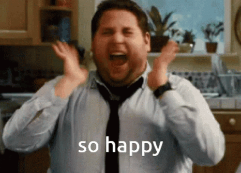 A Man In A Tie Is Making A Funny Face With The Words So Happy Written On The Bottom GIF