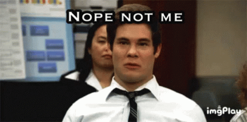 A Man In A Tie Says Nope Not Me In Front Of A Group Of People GIF