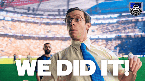 A Man In A Tie Says We Did It In Front Of A Stadium GIF