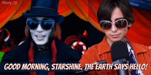 A Man In A Top Hat And Sunglasses Says " Good Morning Starshine The Earth Says Hello " GIF