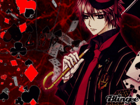 A Man In A Top Hat Is Holding An Umbrella In Front Of Playing Cards And The Word Blingee On The Bottom GIF