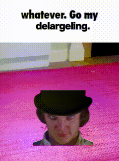A Man In A Top Hat Is Sticking His Head Out Of A Hole In A Pink Rug . GIF