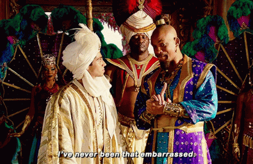 A Man In A Turban Says " I 'Ve Never Been That Embarrassed " While Talking To Another Man GIF