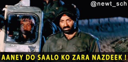 A Man In A Turban Stands In Front Of A Truck With The Caption " Aaney Do Saalo Ko Zara Nazdeel " GIF