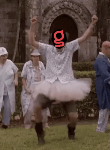 Man In Tutu With Red G On Head GIF