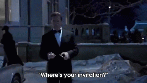 A Man In A Tuxedo Is Standing In The Snow And Talking About Where 'S Your Invitation . GIF