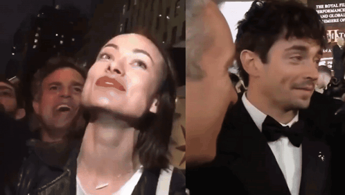 A Man In A Tuxedo Kisses A Woman 'S Forehead GIF