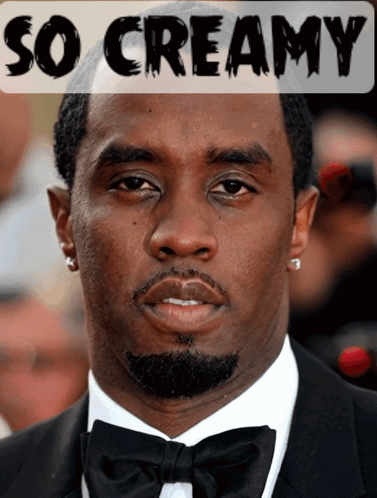 A Man In A Tuxedo With The Words So Creamy Written Above Him GIF