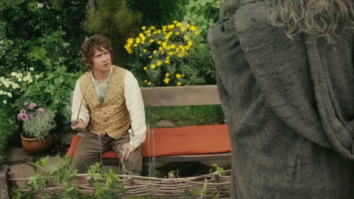 Man In Vest Sitting With Flowers GIF