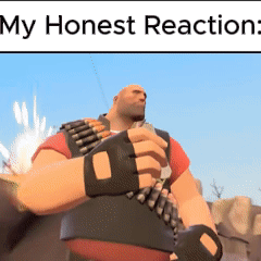 A Man In A Video Game Is Holding A Gun With The Words My Honest Reaction Below Him GIF