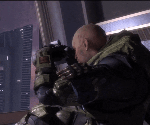 A Man In A Video Game Is Looking Through A Binoculars GIF