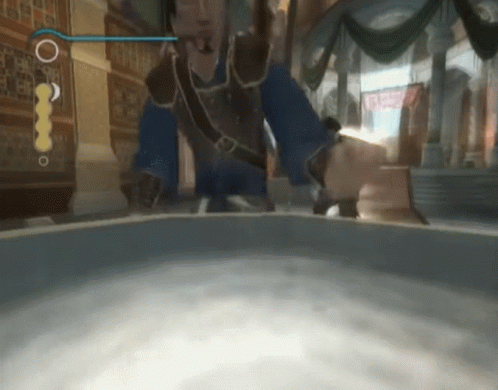A Man In A Video Game Is Standing In Front Of A Large Container Of Water GIF
