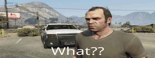 a man in a video game says " what "
