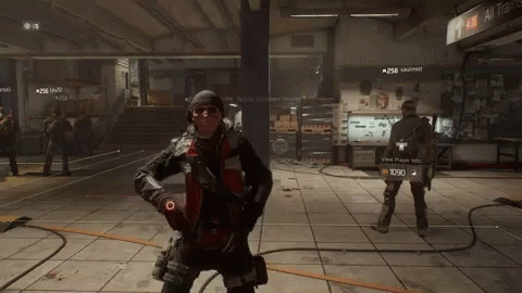 A Man In A Video Game Stands In Front Of A Sign That Says All Trans GIF
