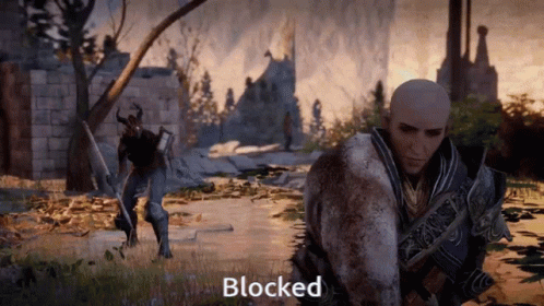 A Man In A Video Game With The Word Blocked On The Bottom GIF