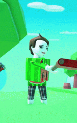 a man in a watermelon costume is holding a red sword